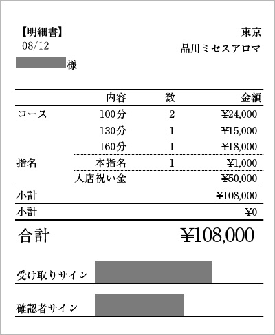 東京品川ミセスアロマ 実際の給料明細2